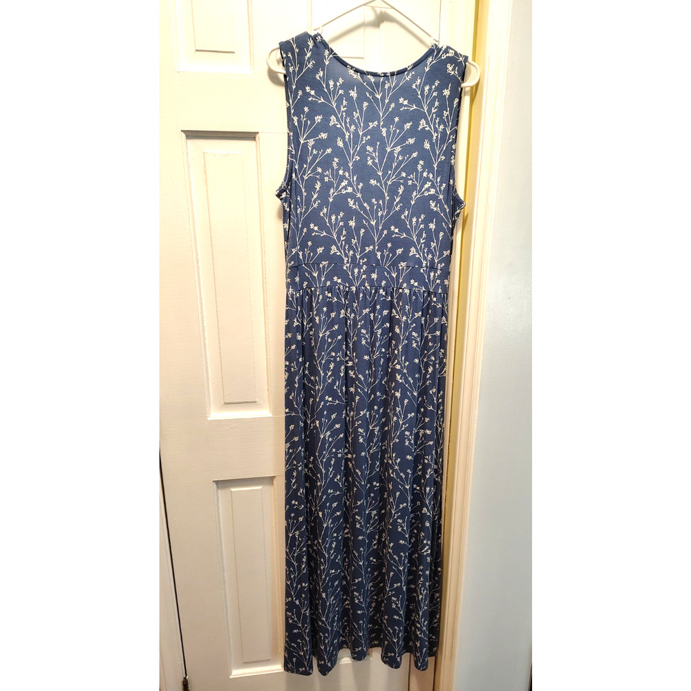 41 Hawthorn Maxi Dress Blue Floral Adelina Sleeveless Elastic Waist V Neck L - Picture 4 of 10